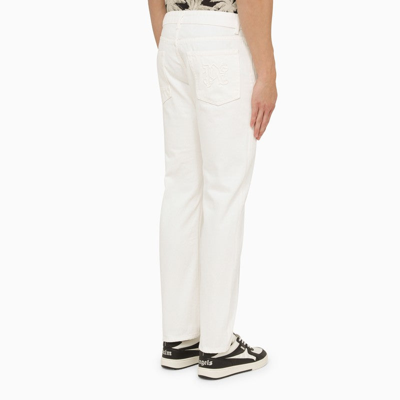 Shop Palm Angels White Jeans With Monogram Embroidery Men