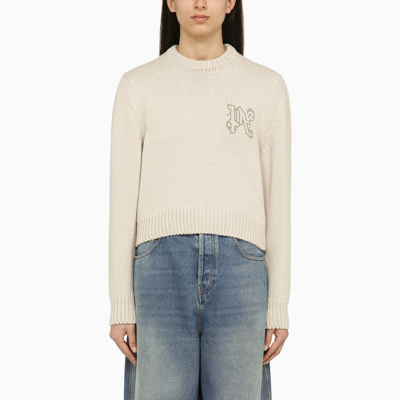 Shop Palm Angels White Wool-blend Sweater With Logo Women