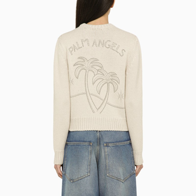 Shop Palm Angels White Wool-blend Sweater With Logo Women