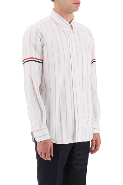 Shop Thom Browne Striped Oxford Button-down Shirt With Armbands Men In White