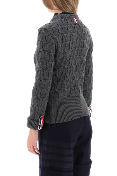 Shop Thom Browne Sweater In Wool Cable Knit Women In Gray