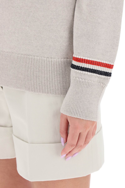 Shop Thom Browne Turtleneck Sweatear With Tricolor Intarsia Women In Gray