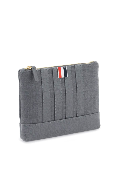 Shop Thom Browne Wool 4-bar Small Pouch Men In Gray