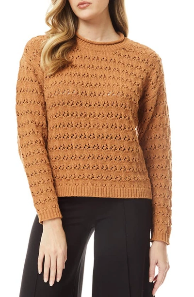 Shop By Design Avery Open Stitch Crop Pullover Sweater In Camel