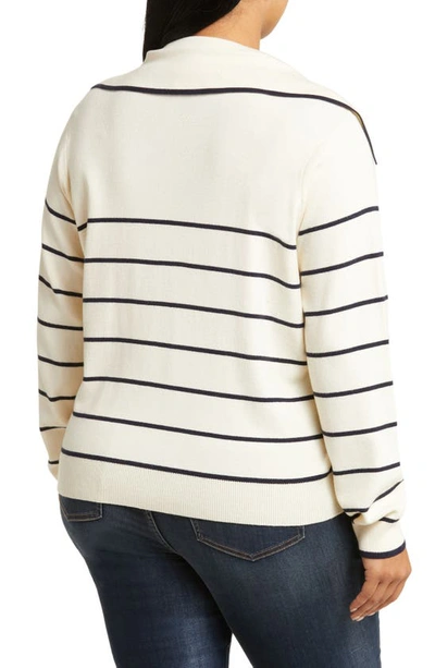 By Design Hadley Stripe Button Front Cardigan In Gardenia/ Navy Blazer
