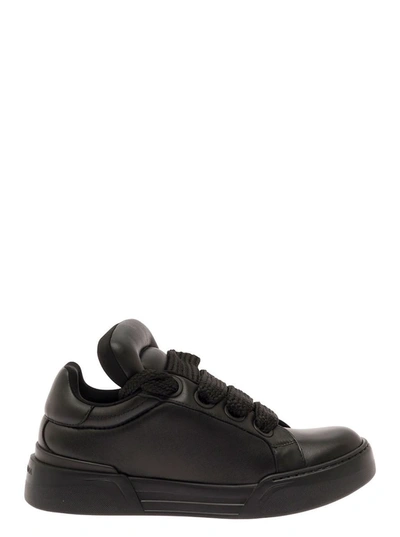 Shop Dolce & Gabbana 'megaskate' Black Padded Low Top Sneakers In Smooth Leather Man