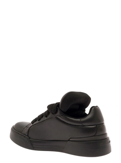 Shop Dolce & Gabbana 'megaskate' Black Padded Low Top Sneakers In Smooth Leather Man