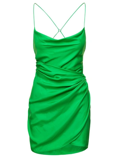 Shop Gauge81 'shiroi' Mini Green Dress With Draped Neckline In Silk Woman