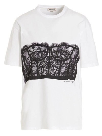 Shop Alexander Mcqueen 'corset' T-shirt In White/black