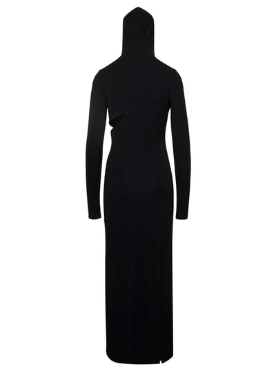 Shop Versace Black Cut-out Hooded Maxi Dress In Viscose Woman
