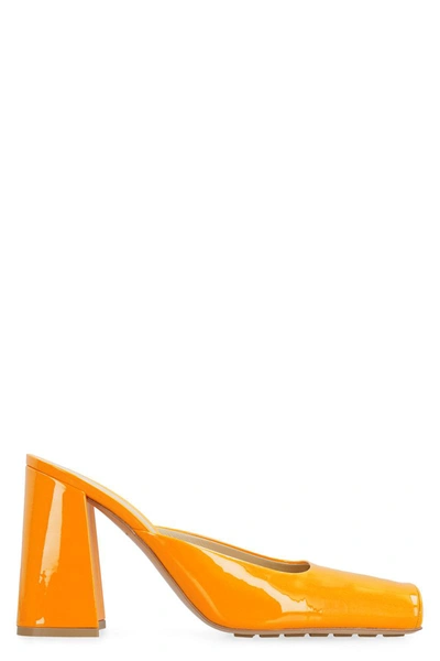 Shop Bottega Veneta Tower Patent Leather Mules In Orange