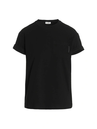 Shop Brunello Cucinelli Chest Pockt Crewneck T-shirt In Black