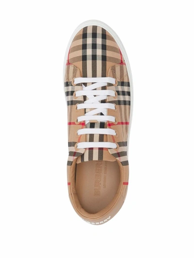 Shop Burberry Check Motif Cotton Sneakers In Beige