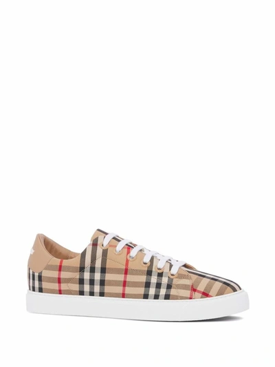 Shop Burberry Check Motif Cotton Sneakers In Beige