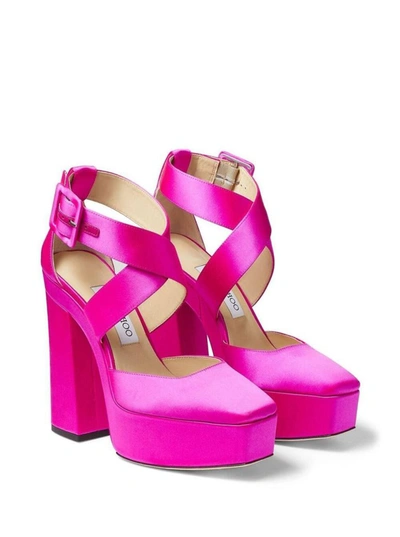 Shop Jimmy Choo Fuchsia Pink Gian Platform Pumps In Satin And Leather Woman In Fuxia