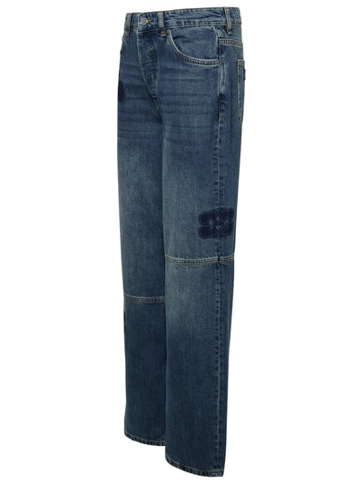 Shop Ganni 'izey' Blue Organic Cotton Jeans