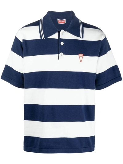 Shop Kenzo Striped Cotton Polo Shirt In Blue