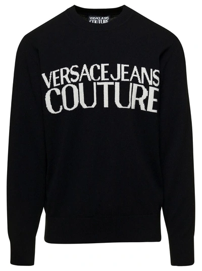 Shop Versace Jeans Couture Lana Cachemire Logo Front In Black