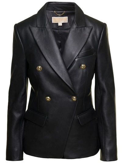 Shop Michael Michael Kors Leather Blazer In Black