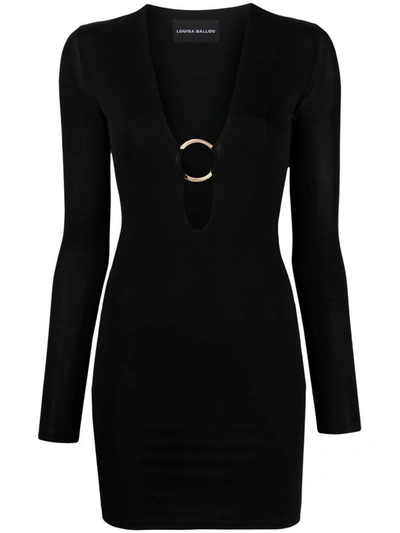 Shop Louisa Ballou Short Deep Neckline Dress In Black