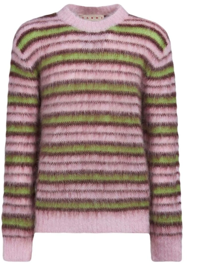 Shop Marni Striped Mohair Blend Sweater In Pink