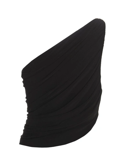 Norma Kamali Diana One-shoulder Ruched Crop Top In Black
