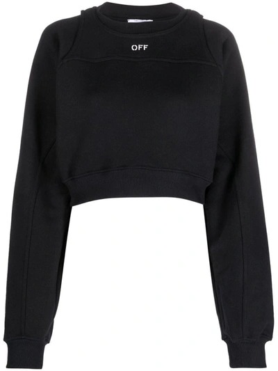 Shop Off-white Logo Cropped Cotton Sweatshirt In Black