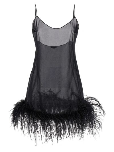 Shop Oseree Oséree 'plumage Babydoll' Dress In Black
