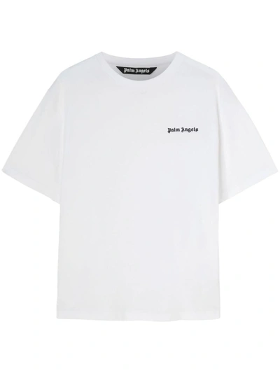 Shop Palm Angels Embroidered Logo Cotton T-shirt In White
