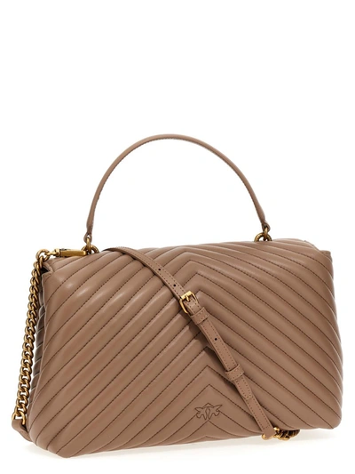 Shop Pinko 'big Lady Love Bag Puff Chevron' Handbag In Beige