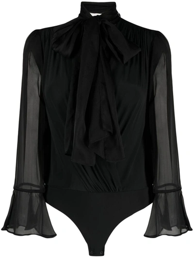 Shop Pinko Tie-neck Chiffon Bodysuit In Black