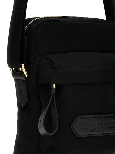 Shop Tom Ford Logo Nylon Crossbody Bag In Black