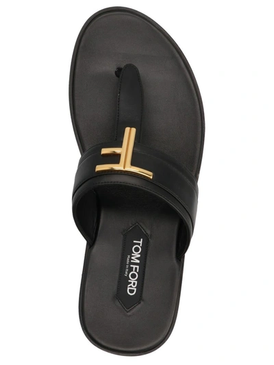 Shop Tom Ford Logo Thong Sandals In Black