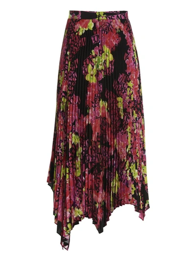 Versace Pleated Printed Crepe De Chine Skirt In Multicolor