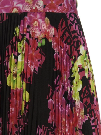 Versace Pleated Printed Crepe De Chine Skirt In Multicolor