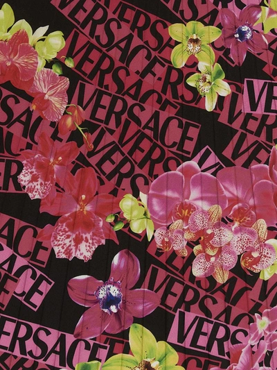 Versace Pleated Printed Crepe De Chine Skirt In Multicolor