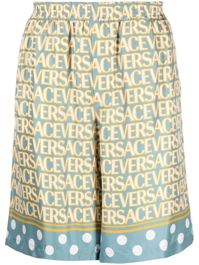 Shop Versace Shorts In Azzurro+avorio
