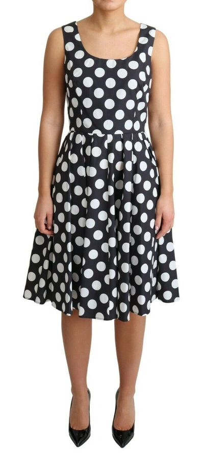 Dolce & Gabbana Green Polka Dotted Cotton A-line Dress In Blue