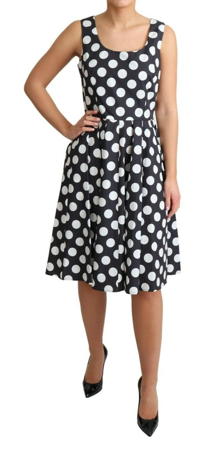 Dolce & Gabbana Green Polka Dotted Cotton A-line Dress In Blue