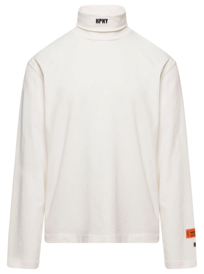 Shop Heron Preston White Turtleneck Pullover With Contrasting Logo Embroidery In Cotton Man