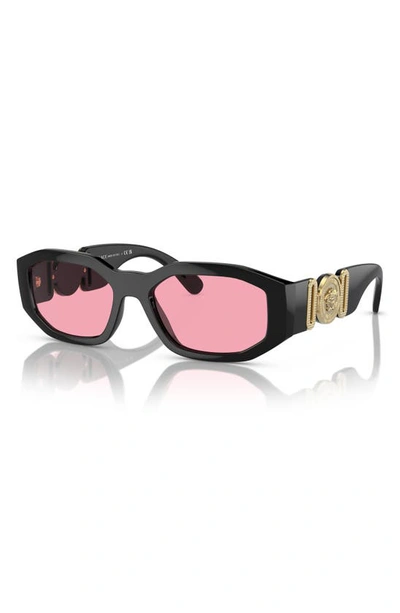 Shop Versace Biggie 53mm Round Sunglasses In Black Red