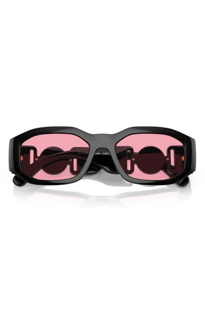 Shop Versace Biggie 53mm Round Sunglasses In Black Red
