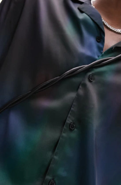 Shop Topman Space Dye Short Sleeve Satin Camp Shirt In Black Multi