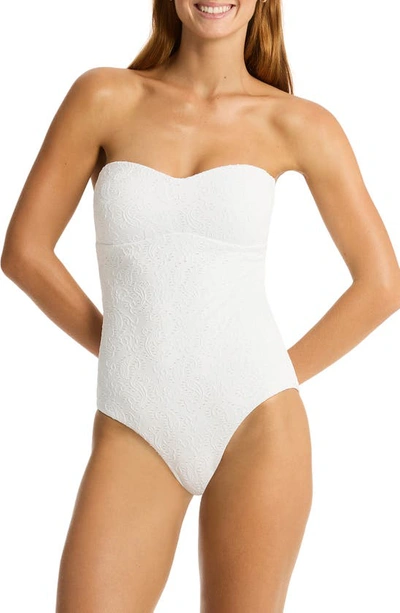 Shop Sea Level Interlace Seamless Bandeau One-piece Swimsuit In White