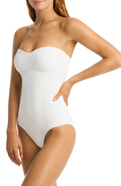 Shop Sea Level Interlace Seamless Bandeau One-piece Swimsuit In White