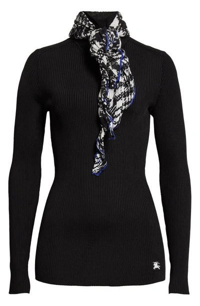 Shop Burberry Scarf Detail Rib Turtleneck Sweater In Black
