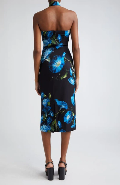 Shop Dolce & Gabbana Bluebell Floral Cutout Charmeuse Sheath Dress In Hn4yhcampanule Fdo Nero