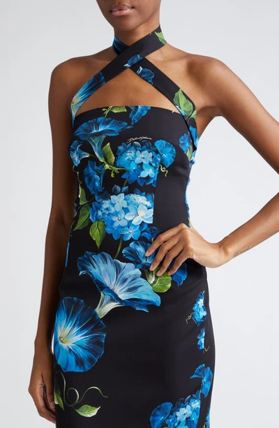 Shop Dolce & Gabbana Bluebell Floral Cutout Charmeuse Sheath Dress In Hn4yhcampanule Fdo Nero