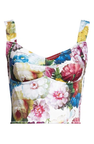 Dolce & Gabbana White Polka Silk Corset Bustier Top In Fiore Notturno