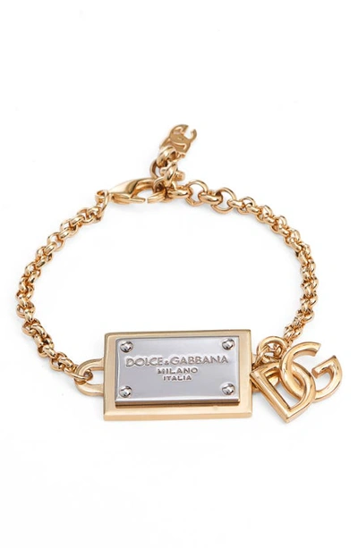 Shop Dolce & Gabbana Dolce&gabbana Id Tag Mixed Metal Bracelet In Gold